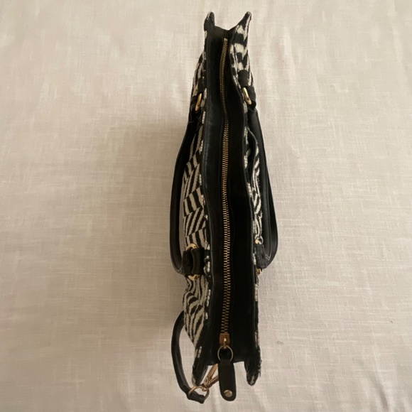 •Lauren Merkin Juliette Black White Chevron Satchel Briefcase Shoulder B… - Picture 4 of 16